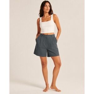 Eileen Fisher Women's M Graphite Linen High Rise Bermuda Shorts Lagenlook